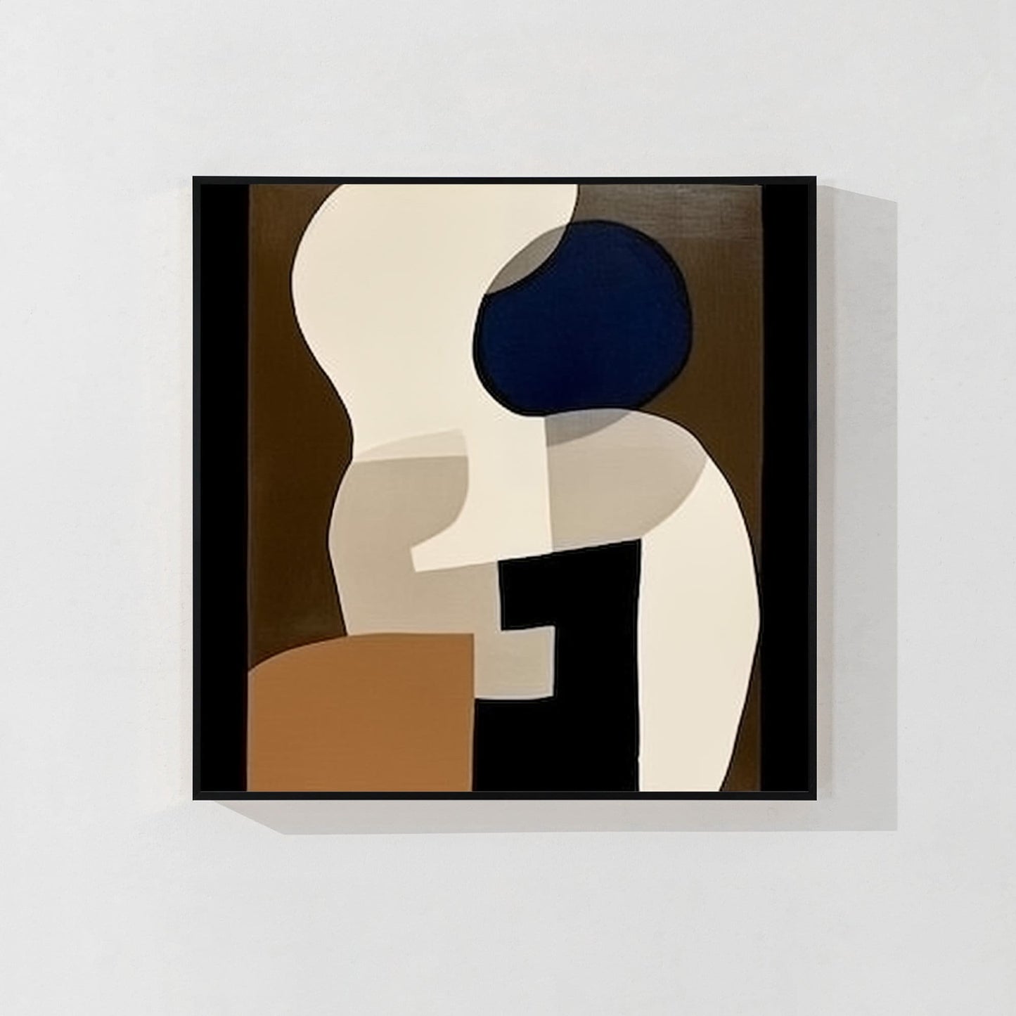 Abstract Geometric Painting: Large Black Brown Organic Shapes, Industrial Art #9