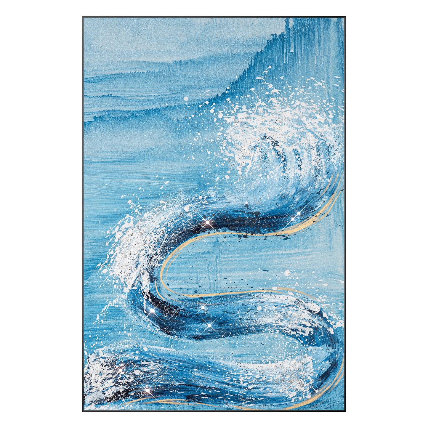 Abstract Ocean Waves Painting: Sky Blue Glitter Coastal Wall Art #10