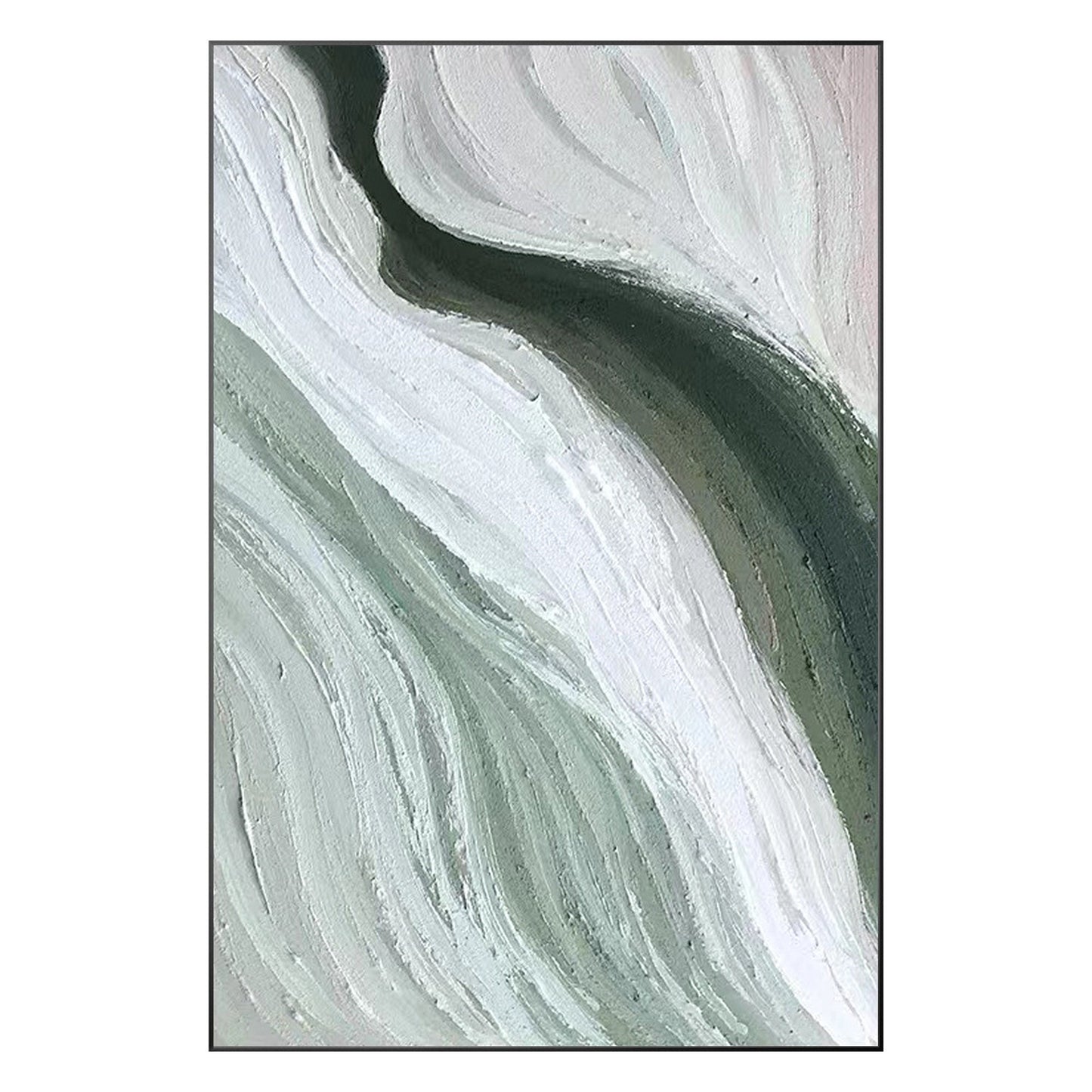 Abstract Ribbon Painting: Green White Texture Canvas Wall Art #9