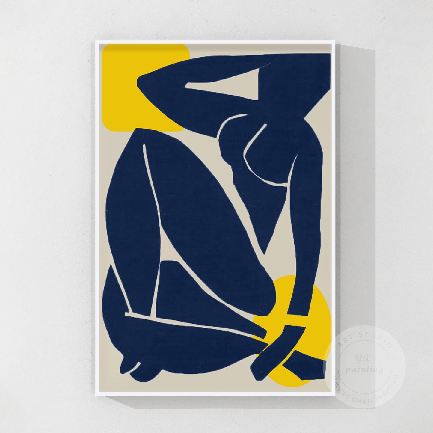 Abstract Woman Figure Painting: Navy Blue Minimalist Wall Art #11