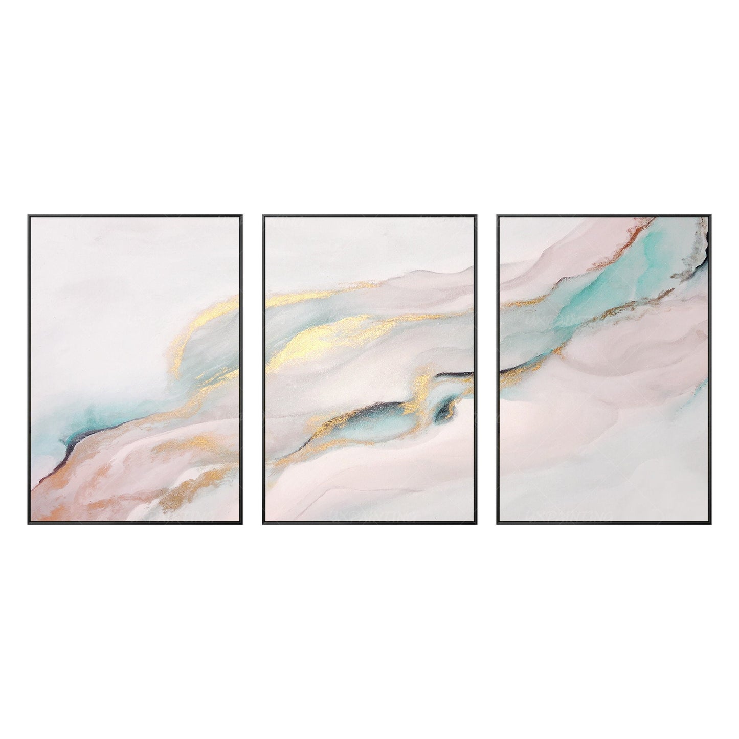 Abstracte muurkunst drieluik aquarel: roze gouden mistige muurkunst, 3-delig can #20