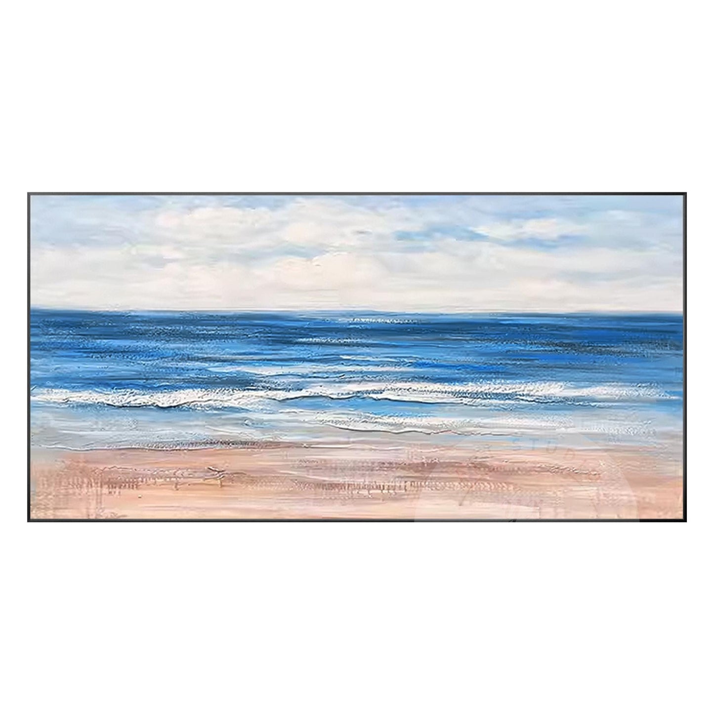 Beach Seascape Painting,Original Textured Painting on Canvas, White Blue Clouds, #9