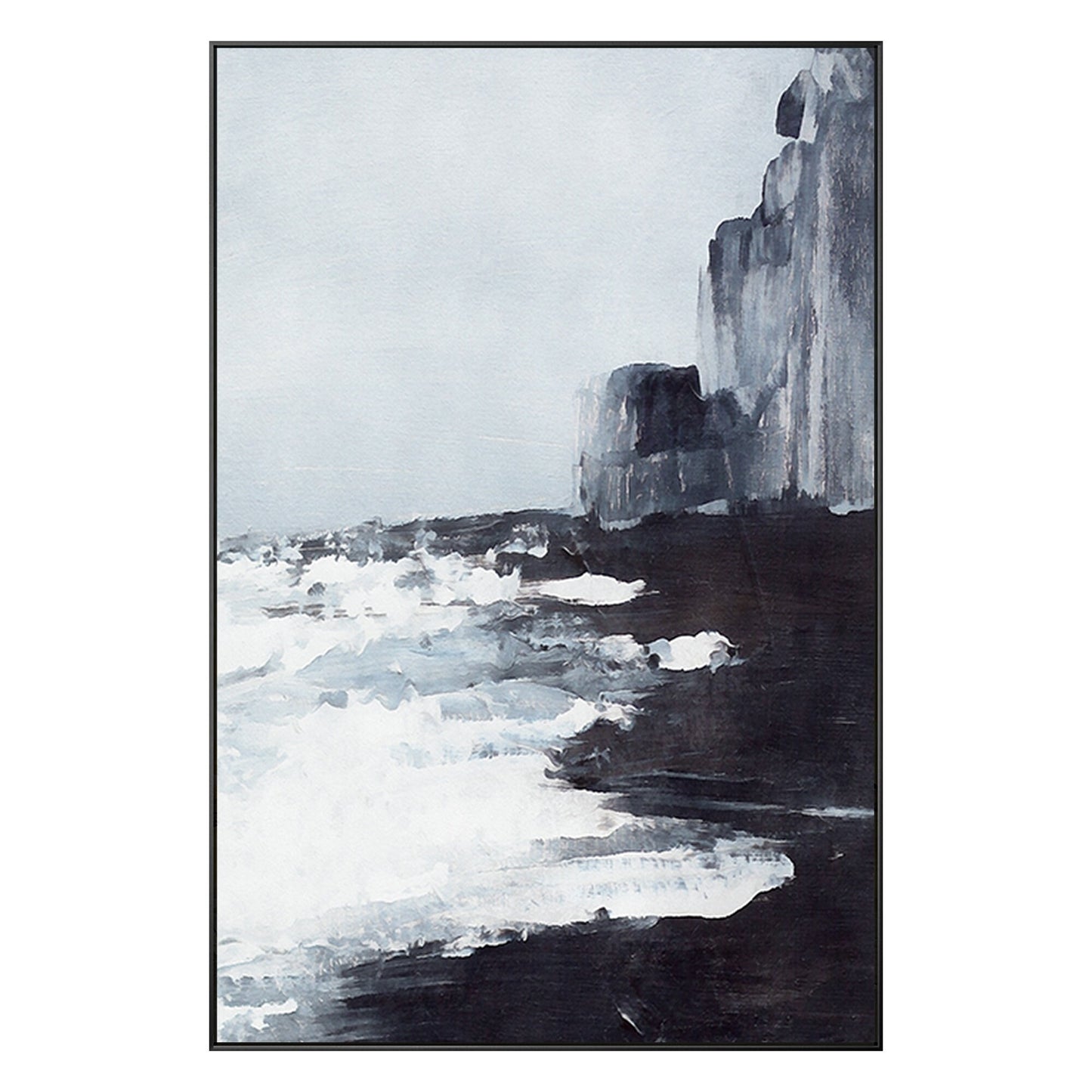 Black and White Abstract Seascape Painting: Extra Large Framed Canvas Wall Art #9