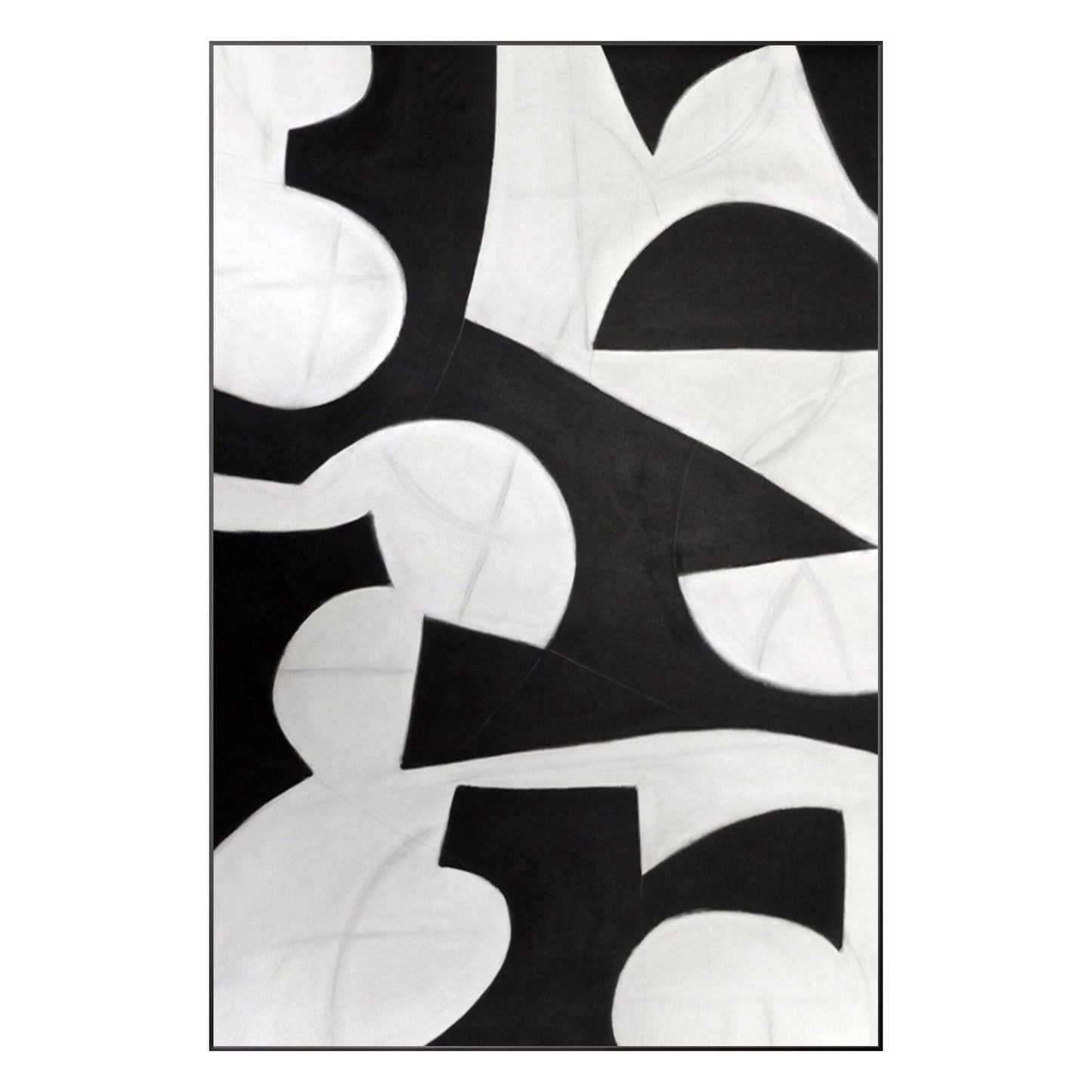 Black and White Geometric Painting: Extra Large Organic Shape Canvas Art #9