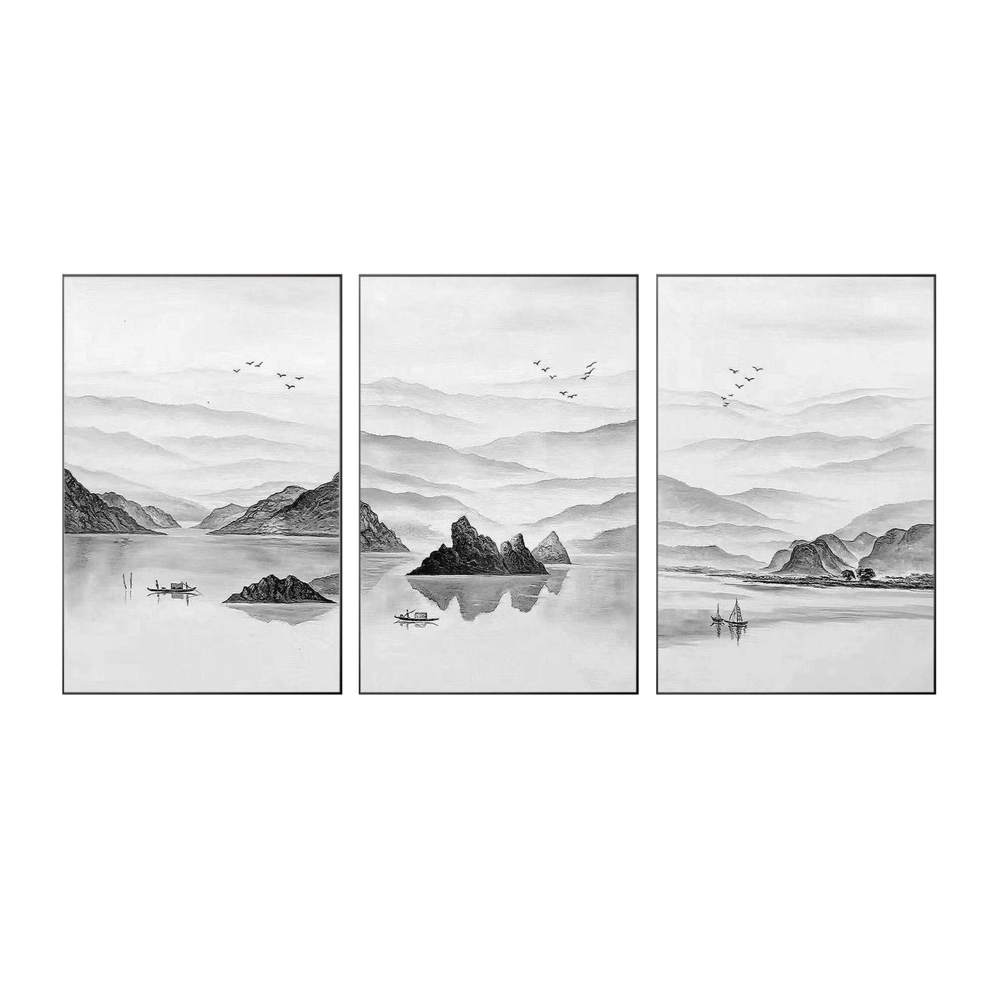 Black and White Mountain Painting Set: Oriental Abstract Canvas Art #9