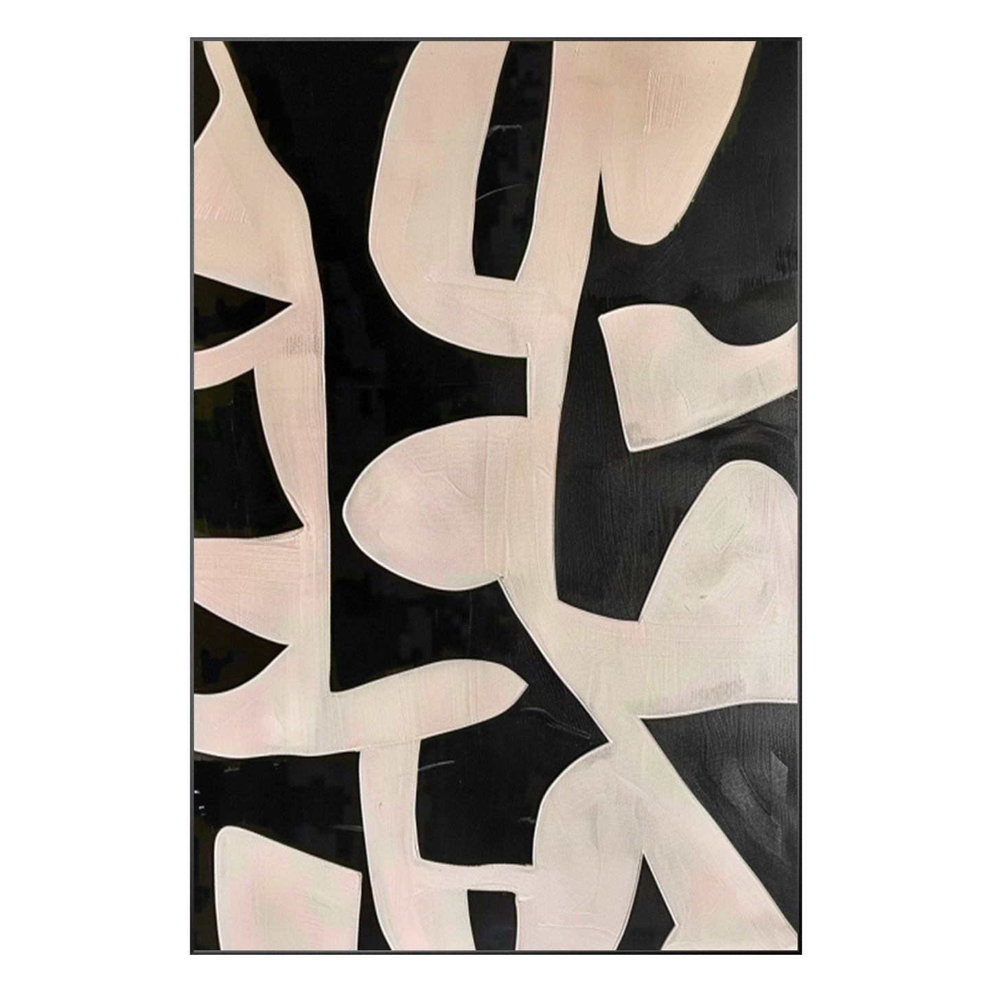 Black Beige Geometric Texture Art: Extra Large Framed Canvas Painting #9