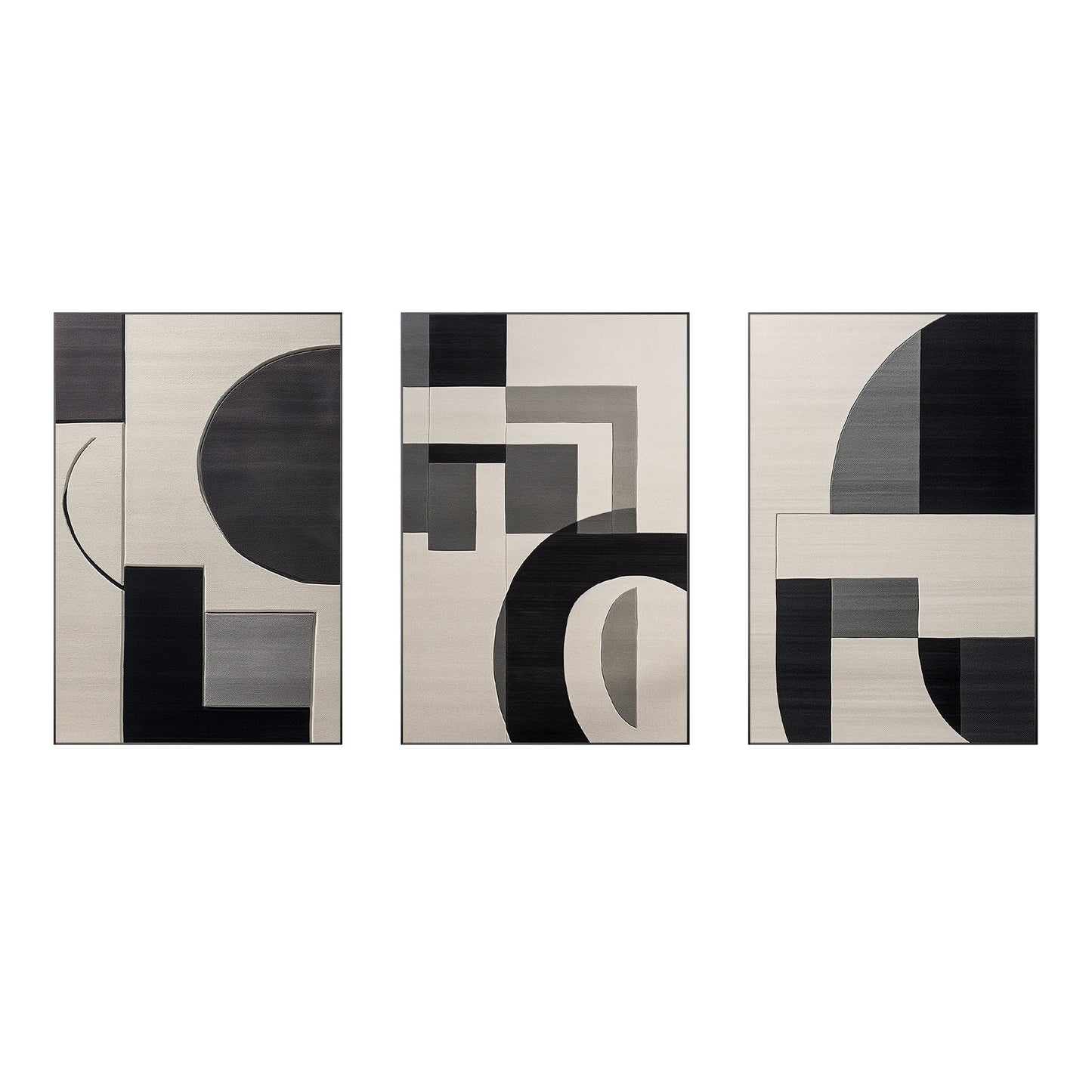 Black Gray Abstract Geometric Painting Set: Modern Canvas Wall Art #10