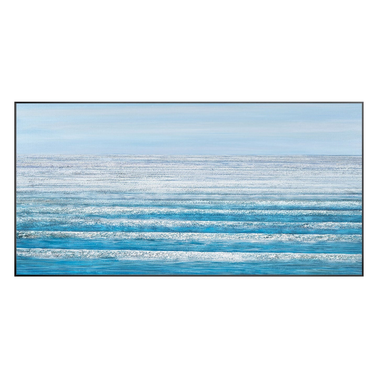 Blue Ocean Landscape Painting On Canvas Original, Seascape Painting Horizontal W #9