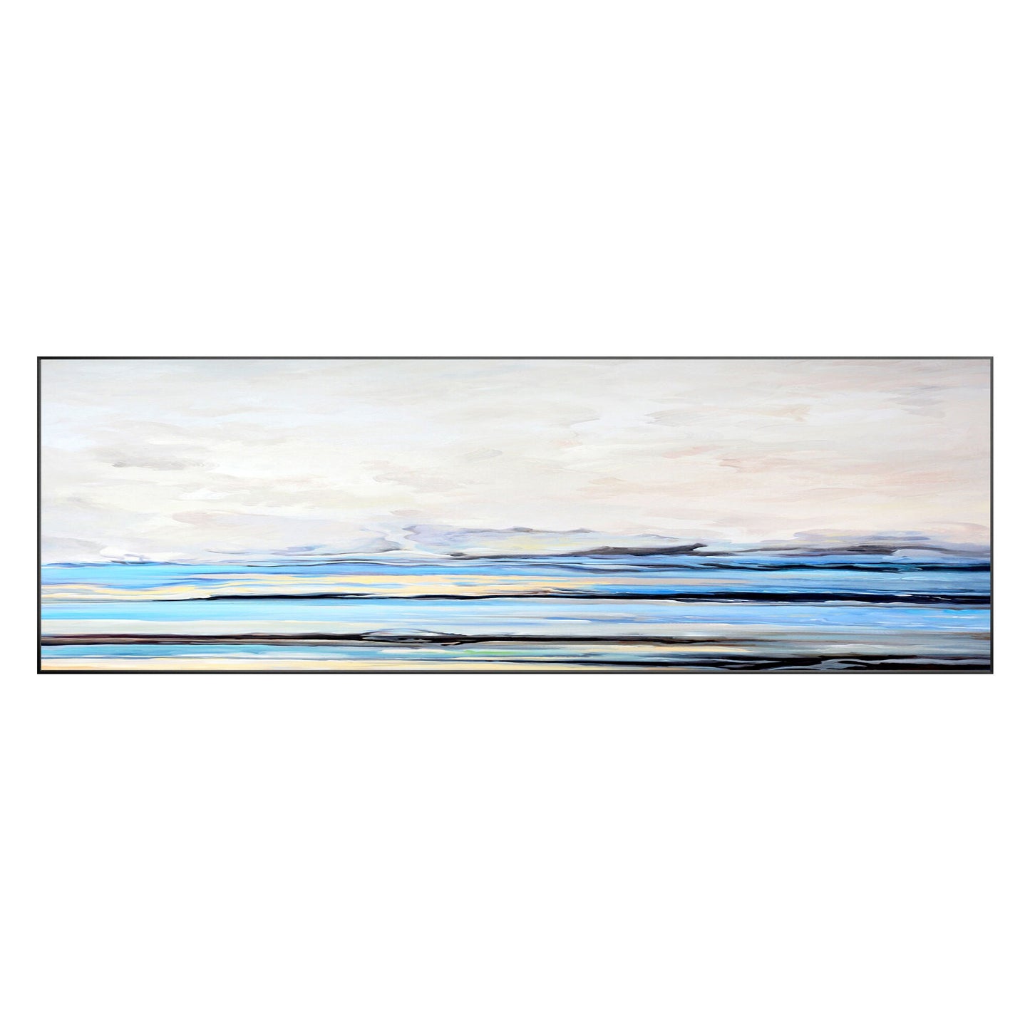 Blue White Abstract Painting: Horizontal Seascape Canvas Wall Art #9