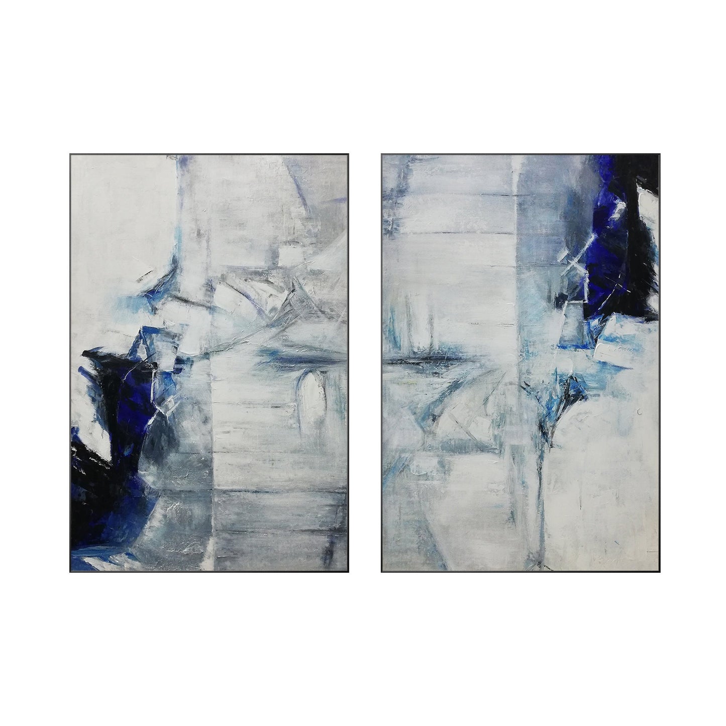 Diptych Wall Art Navy Blue Abstract Painting on Canvas, Vertical Wall Art Livin #13