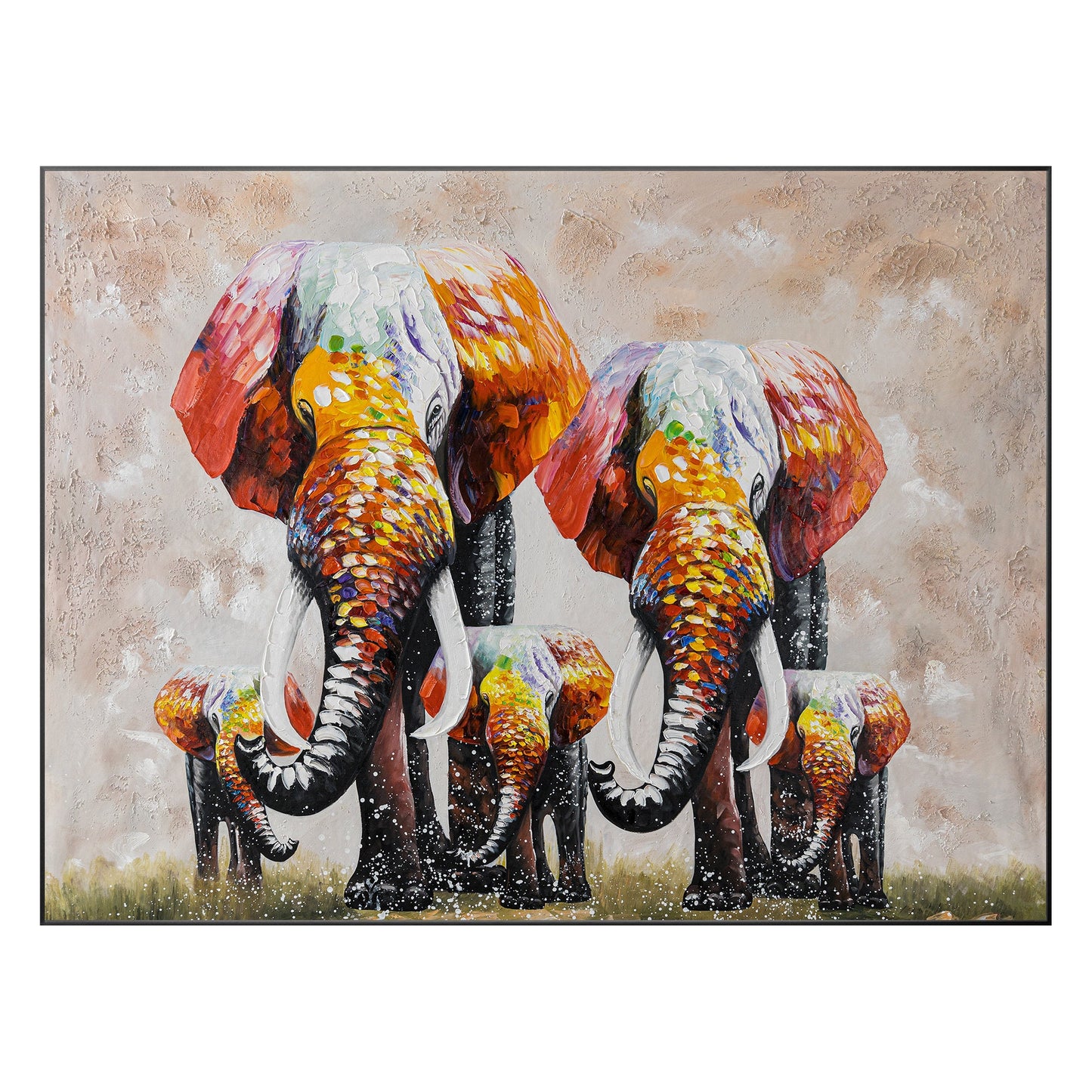 Elephant Family Canvas Painting Original, Palette Knife Textured Painting, Livin #10