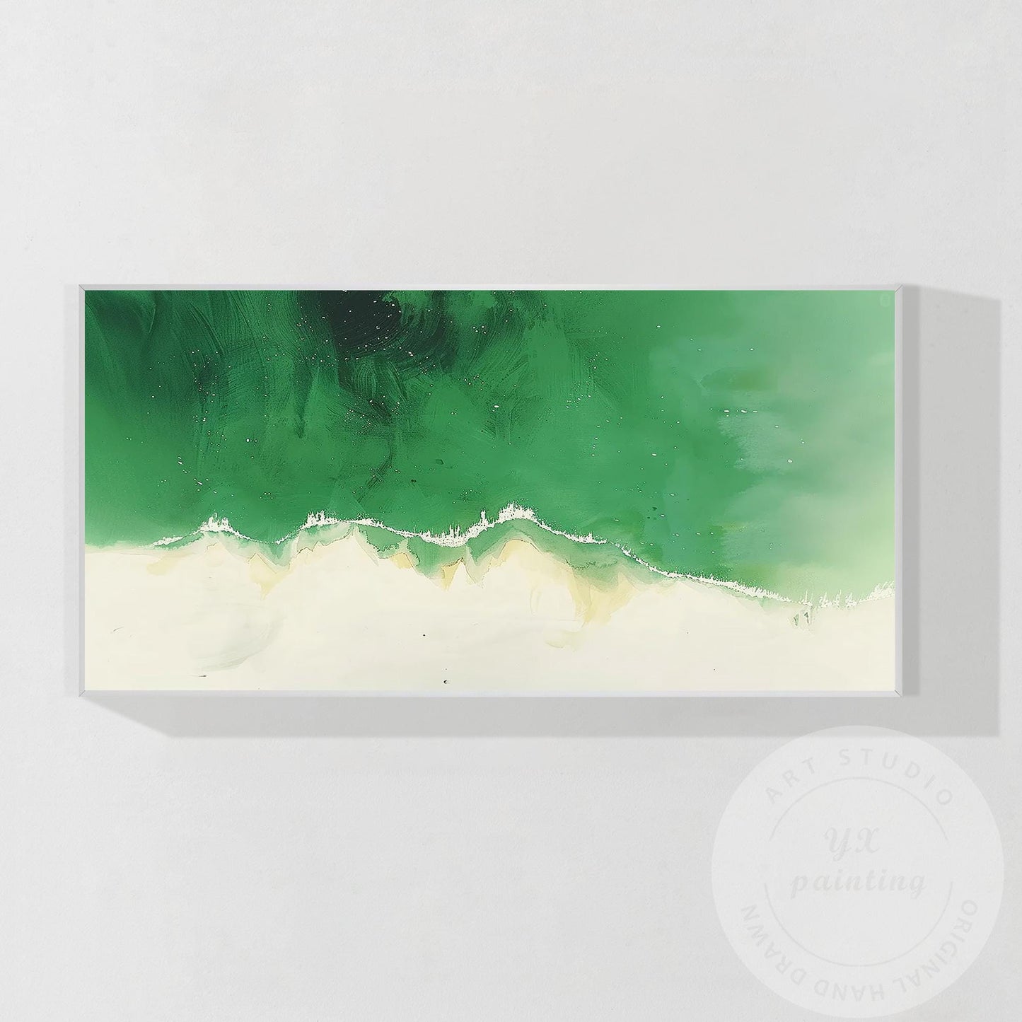 Emerald Green Abstract Wave Painting, Modern Acrylic Canvas Art #10