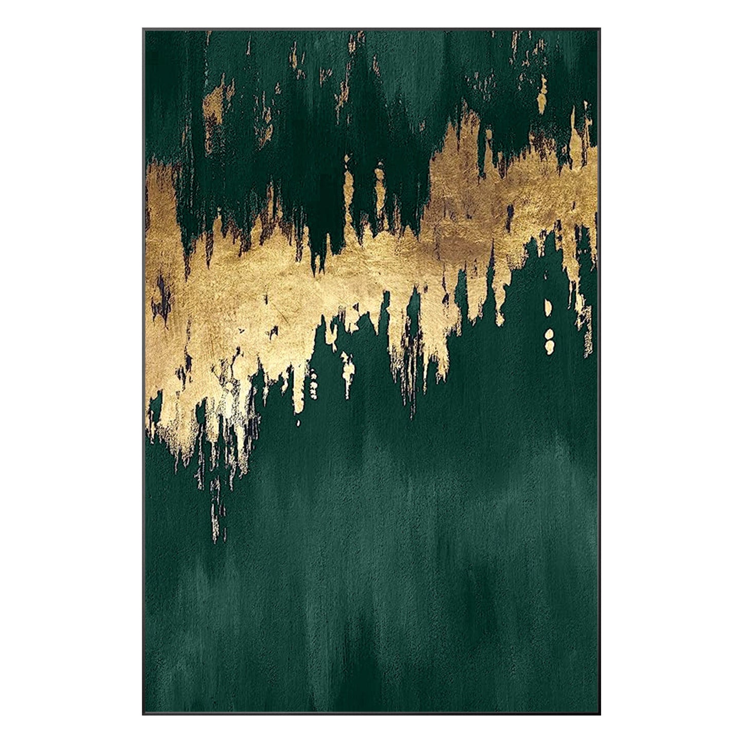 Emerald Green Gold Foil Painting: Large Abstract Canvas Wall Art #11