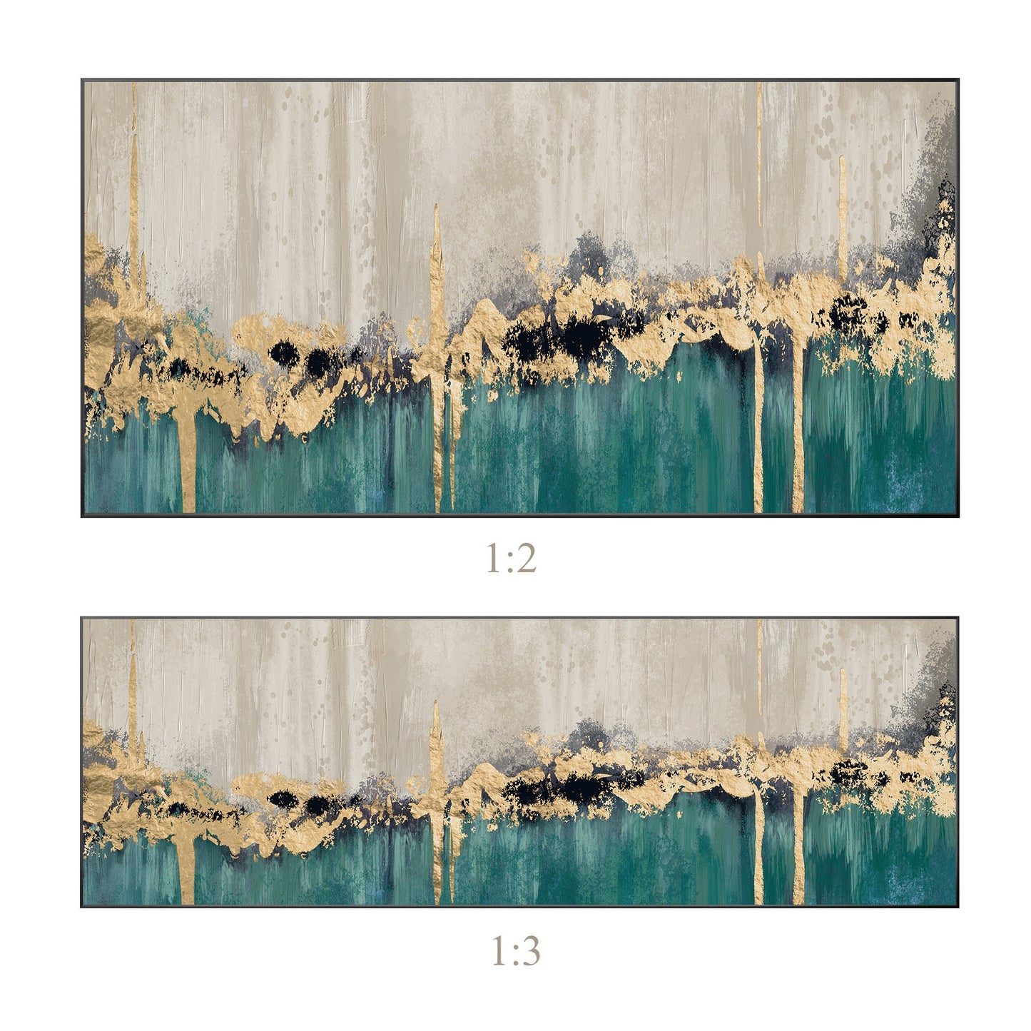 Emerald Green Gold Leaf Abstract Original Painting on Canvas, Livingroom Bedroom #11