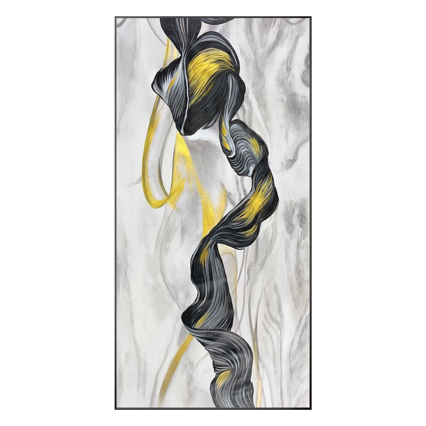 Framed Black, Gray, and Gold Marble Abstract Painting on Canvas #10