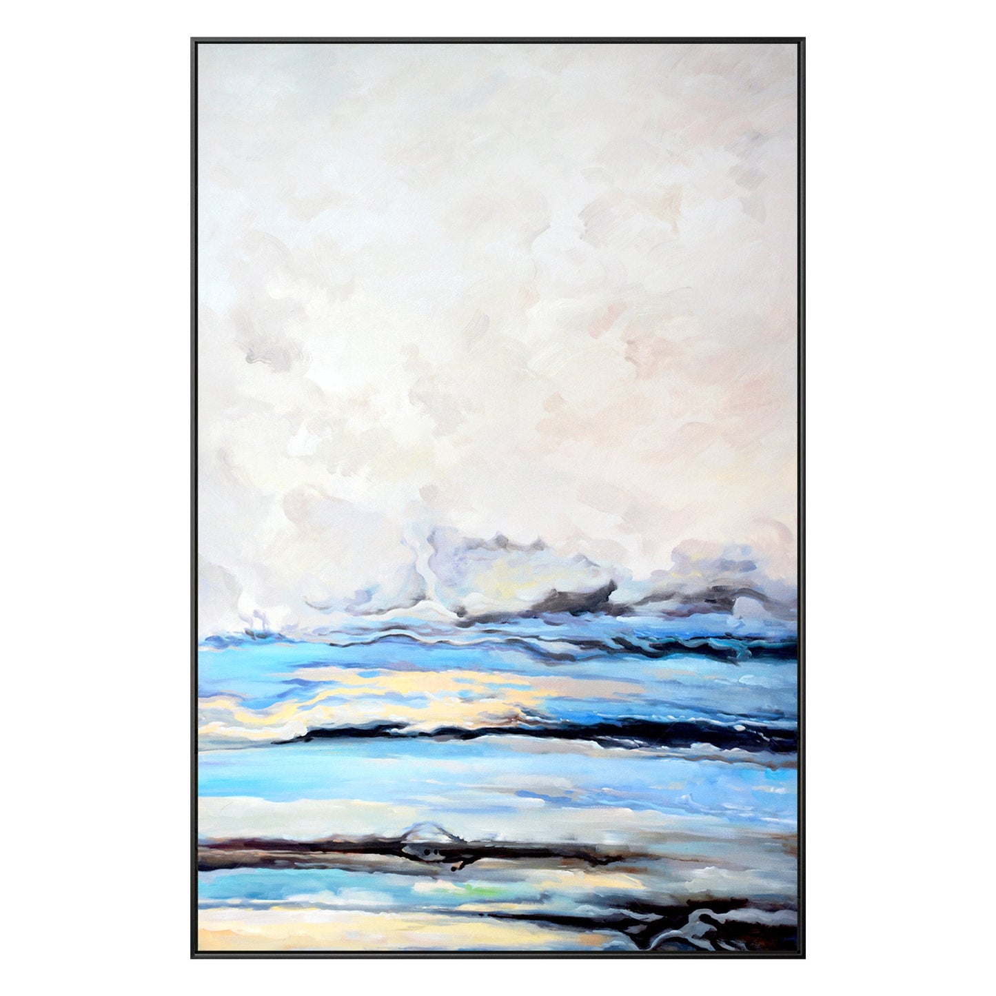 Framed Sky Blue Abstract Painting: Cloud Landscape Canvas Wall Art #10