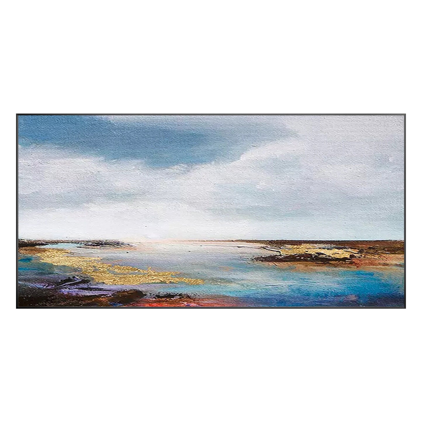 Gold Blue Seascape Painting: Abstract Coastal Wall Art #9