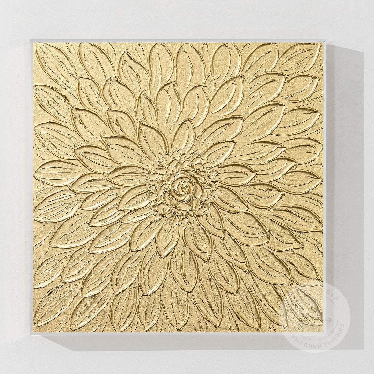 Gold Flower Textured Art: Abstract Painting on Canvas, Framed Wall Decor #11