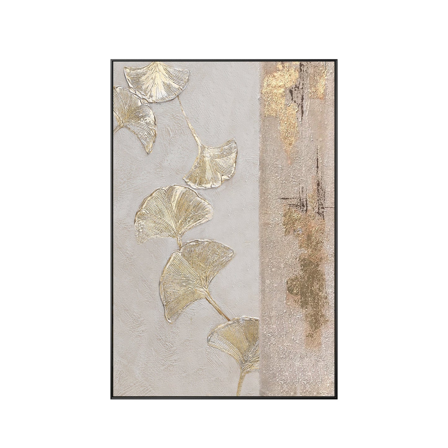 Gold Foil Ginkgo Leaf Painting: Abstract Textured Canvas Wall Art #9