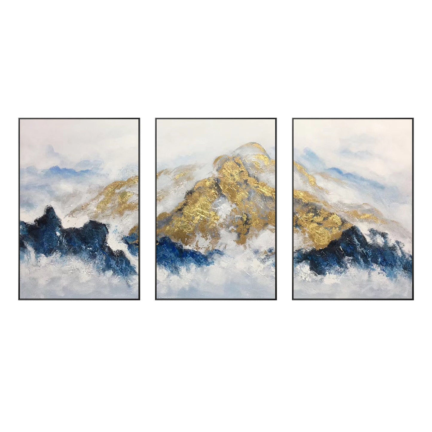 Gold Foil Mountain Painting Set: Navy Blue Landscape Canvas Art #10