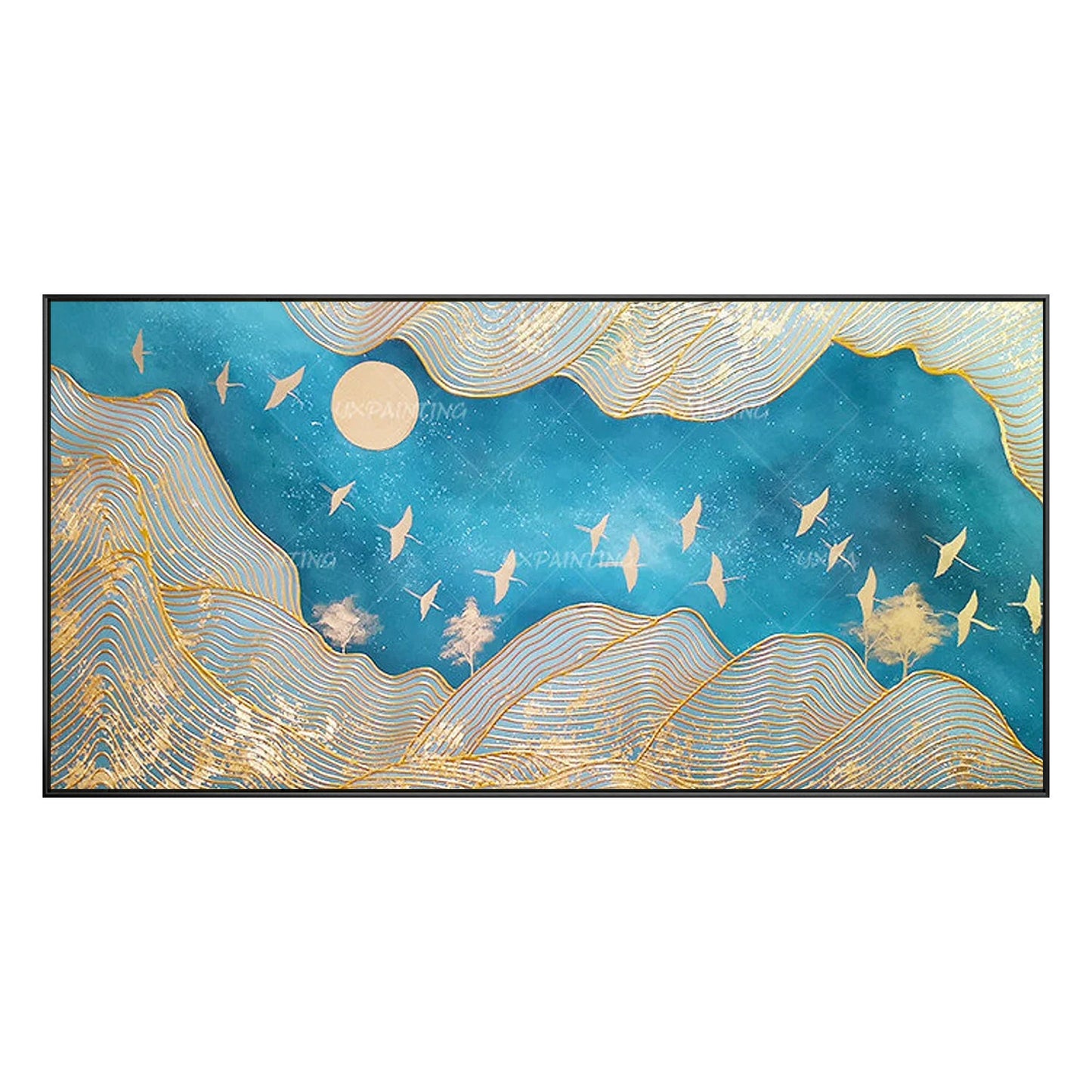 Gold Line Mountain Painting On Canvas, Gold Leaf Mountain Ladnscape Wall Art Dec #9