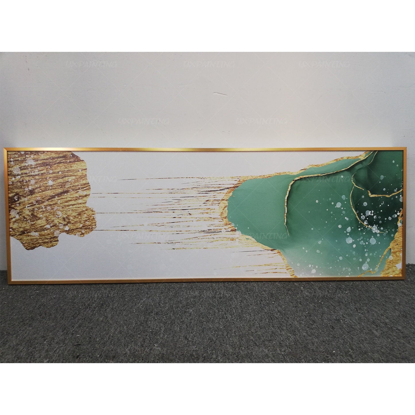 Gouden blauwgroen abstracte kunst: grote canvasprint, ingelijst schilderij (digi #20
