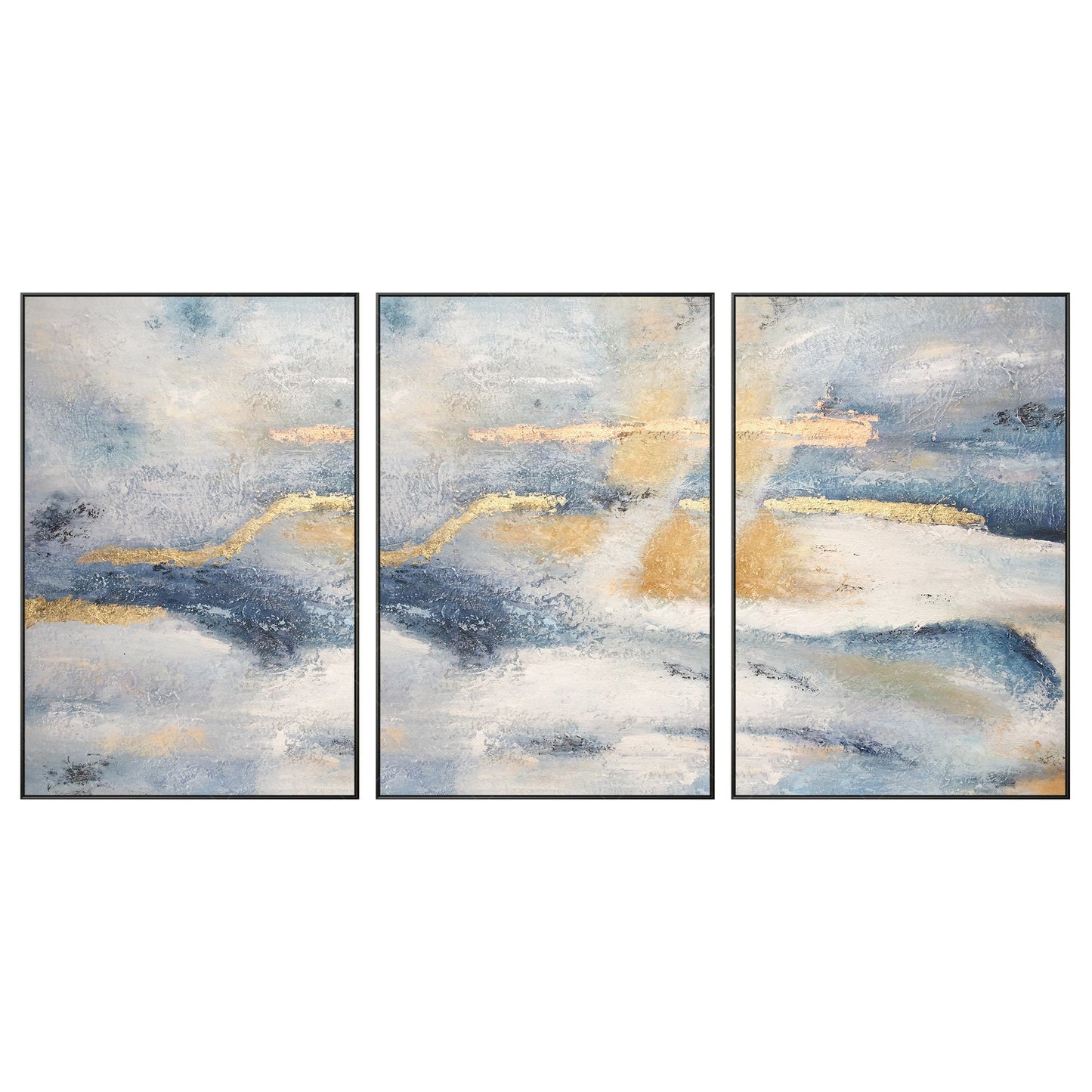 Ingelijst schilderij set van 3 muurkunst gouden kunst abstracte acryl landschaps #18