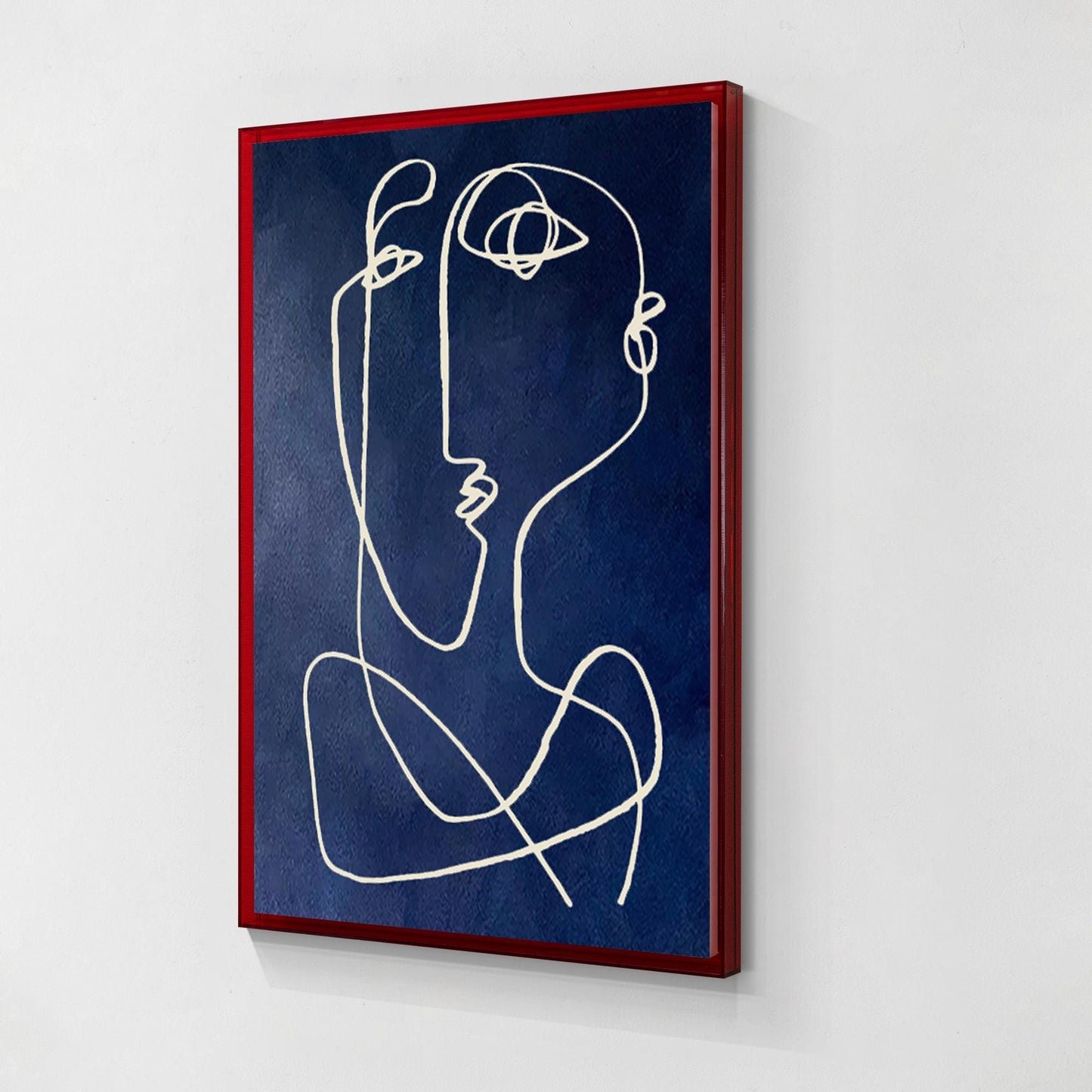 Modern Picasso Style Wall Art, Navy Blue Line Abstract Painting, Textured Minima #13