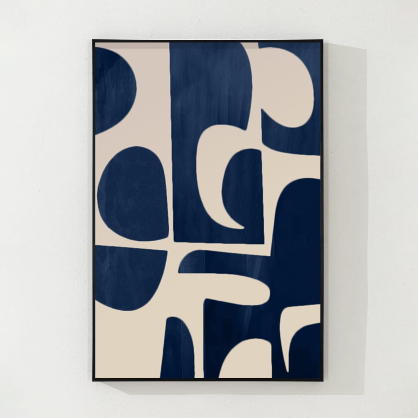 Navy Blue Beige Geometric Canvas Painting: Minimalist Abstract Wall Art #9