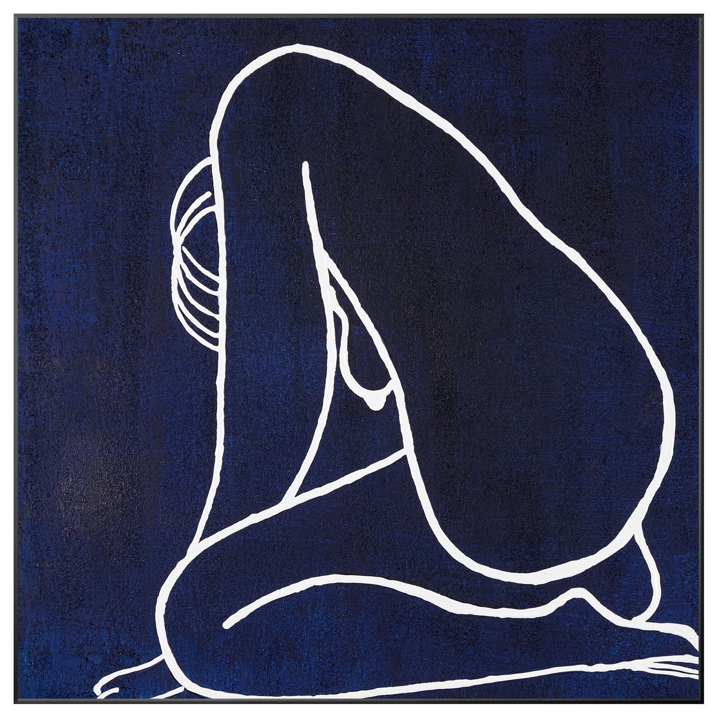 Navy Blue Nude Woman Painting Minimalist Painting, Original Painting On Canvas, #10