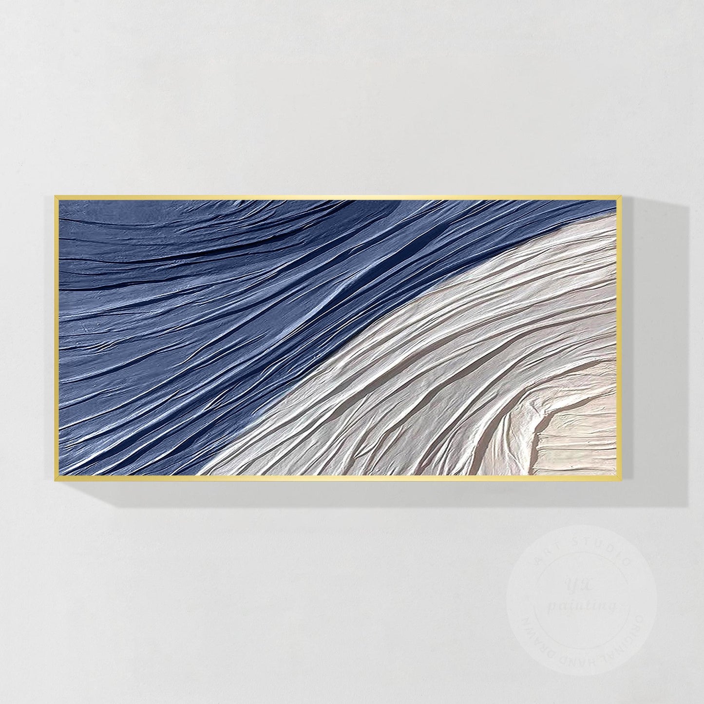 Navy Blue Wall art,3D Texture Plaster Wall Art Blue, Minimalist Horizontal Art, #11