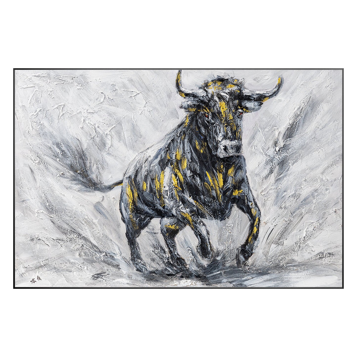 Original Bull Painting On Canvas: Black and White Textured Wall Art #10