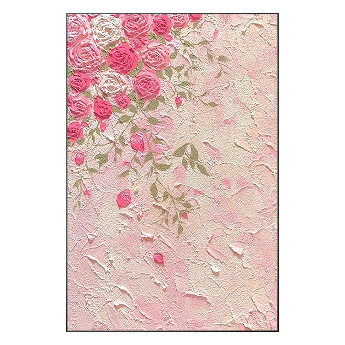 Original Pink Flowers Rose Painting, 3D Texture Flower Painting On Canvas, Extra #10