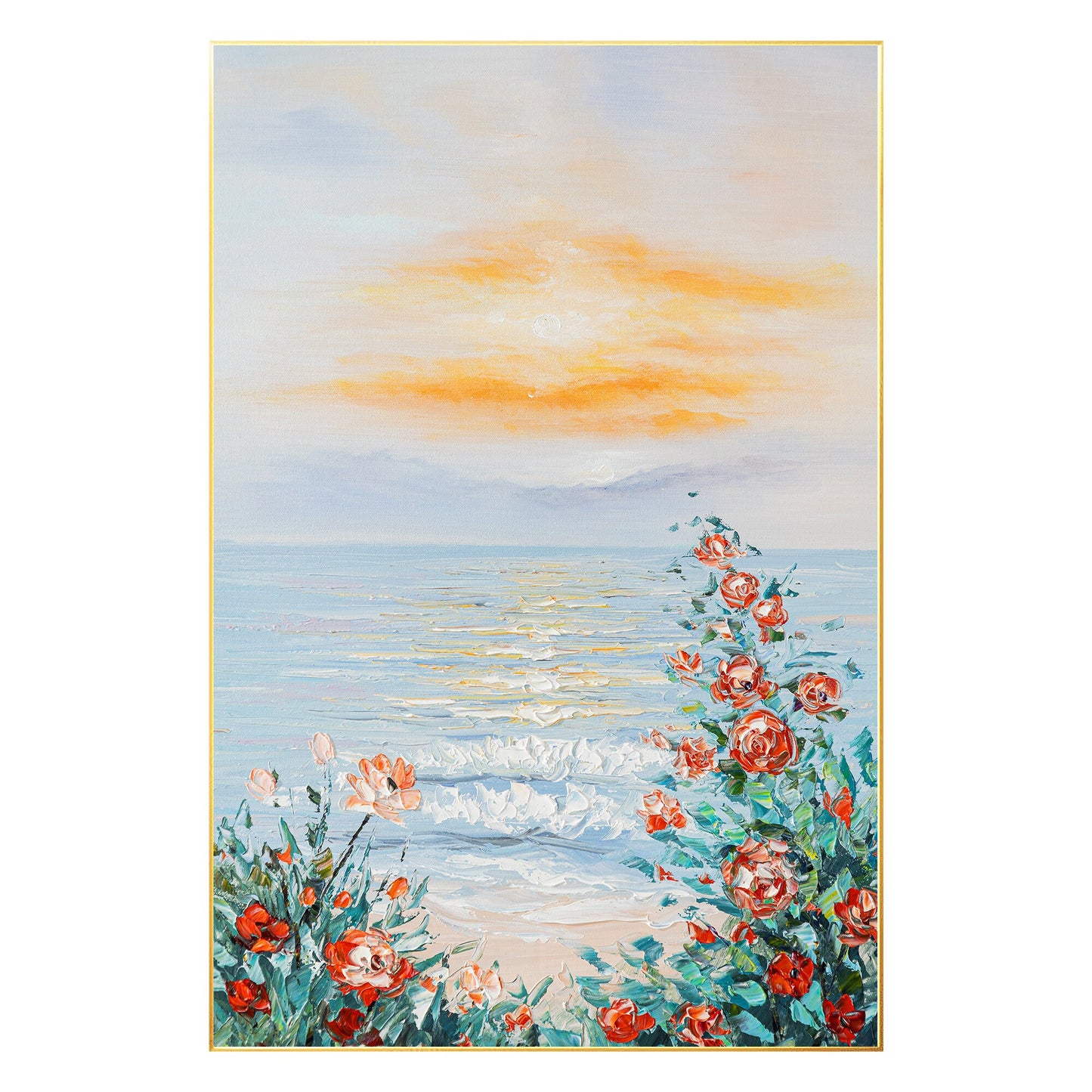 Original Rose Seascape Painting: 3D Texture Coastal Wall Art #2