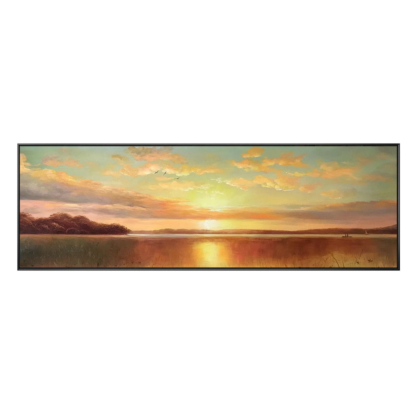Original Sunrise Sunset Landscape Painting: Long Horizontal Canvas Wall Art #10