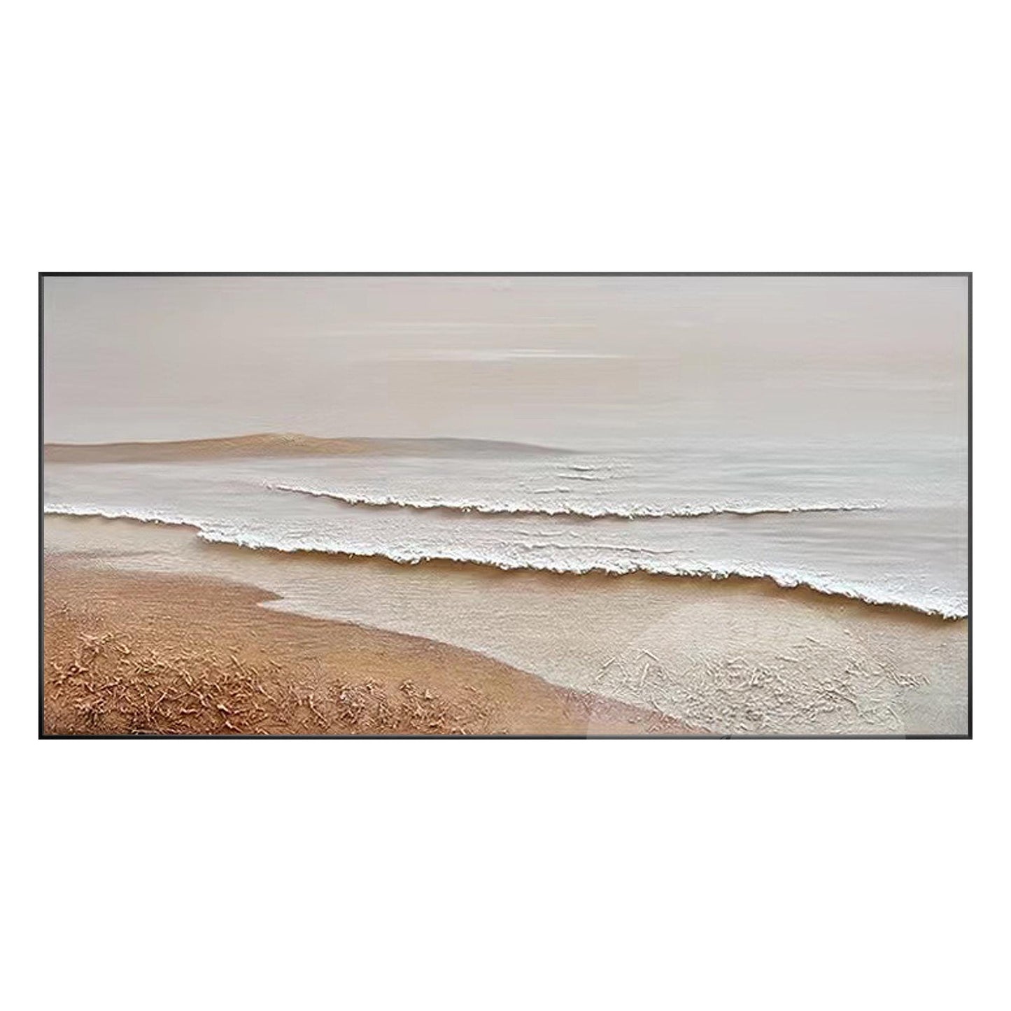 Original Textured Beach Seascape Painting: Light Brown Abstract Canvas Art #9