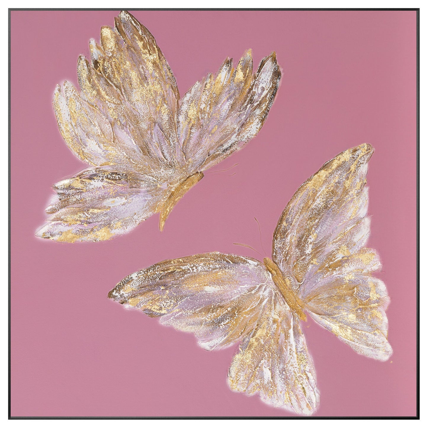 Pink & Gold Butterfly Painting: Square Framed Wall Art #10