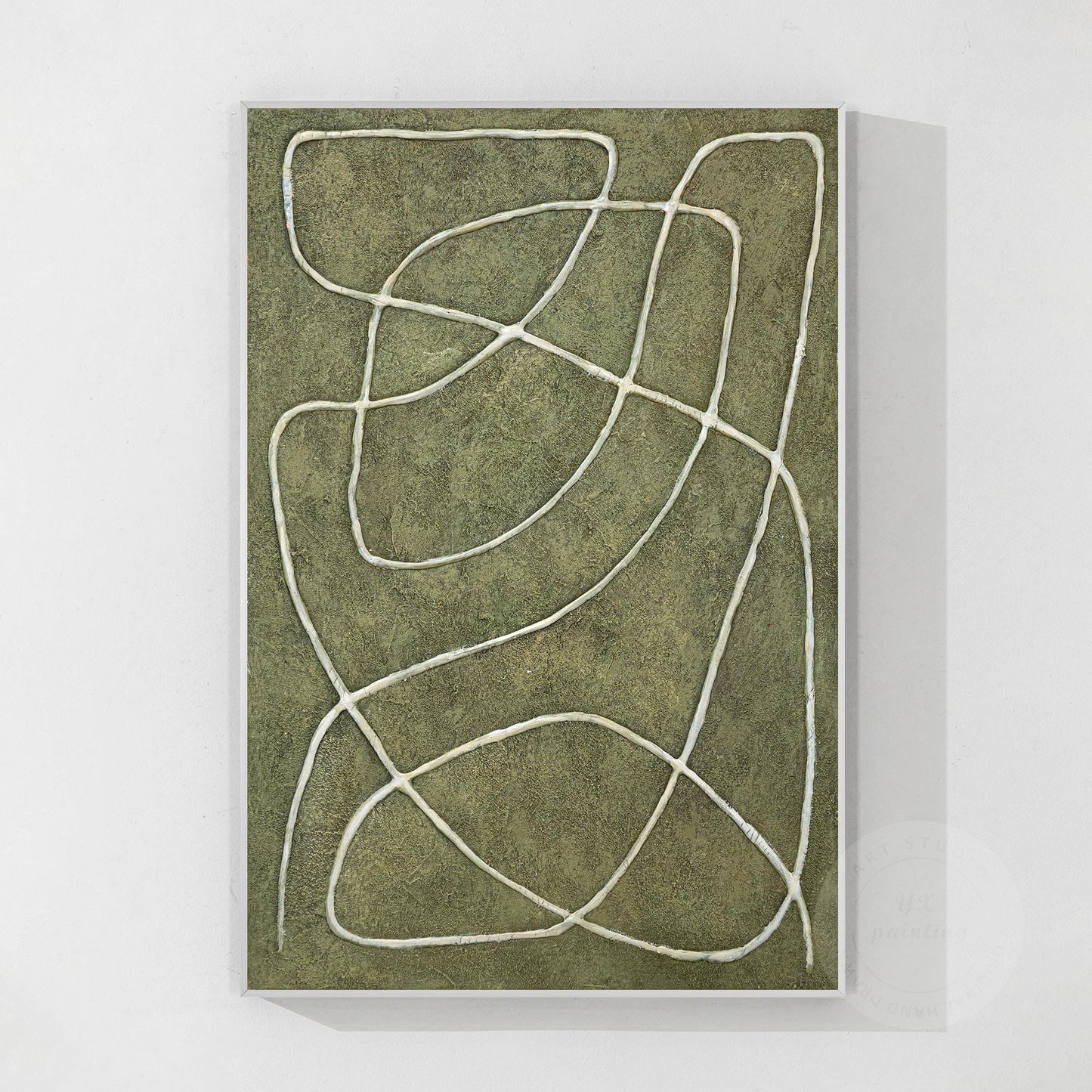 Sage Green Abstract Picasso Line Art – 3D Textured Canvas Painting, Minimalist W #10