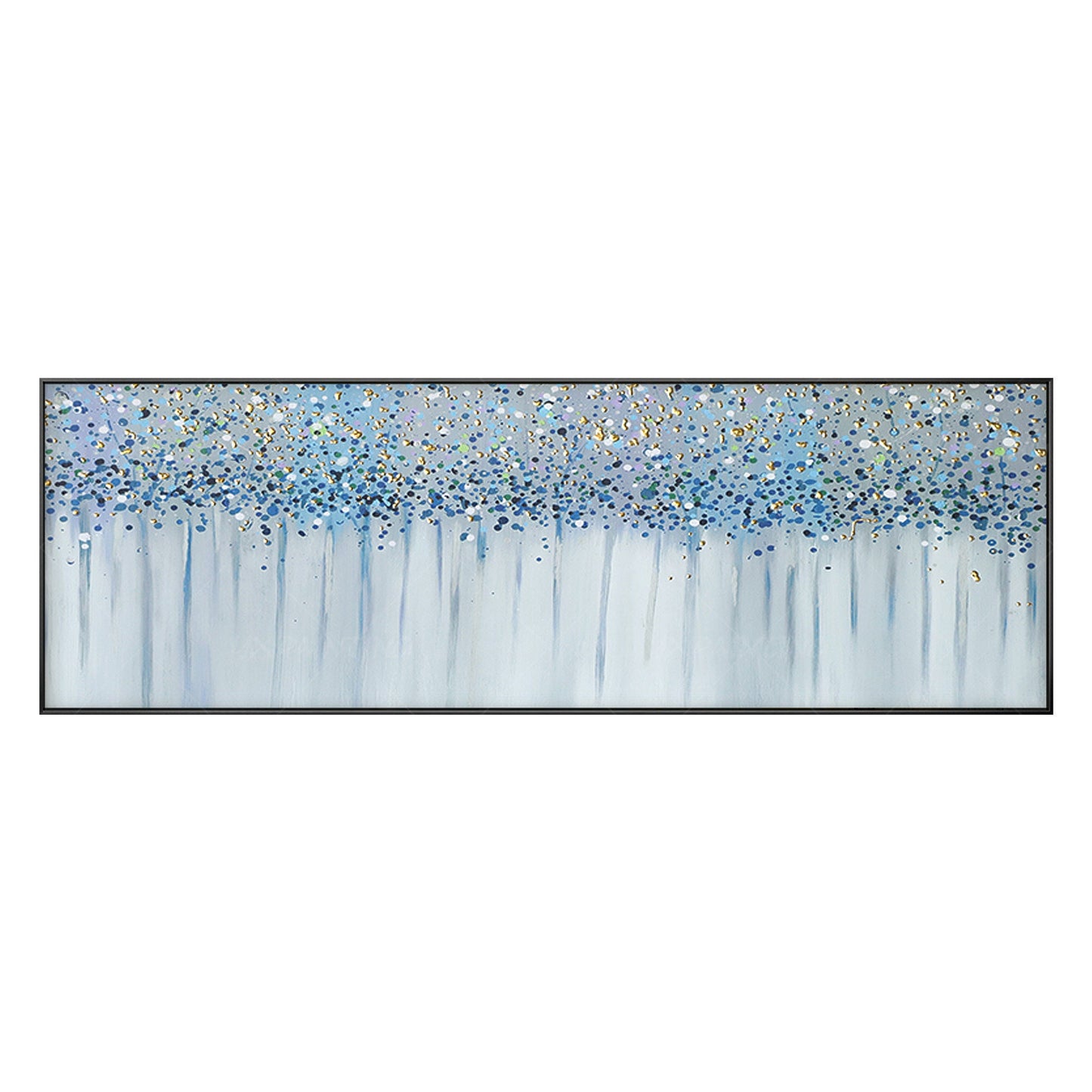 Schilderij Blue Gold Blossom: abstracte bloemencanvas met textuur #18