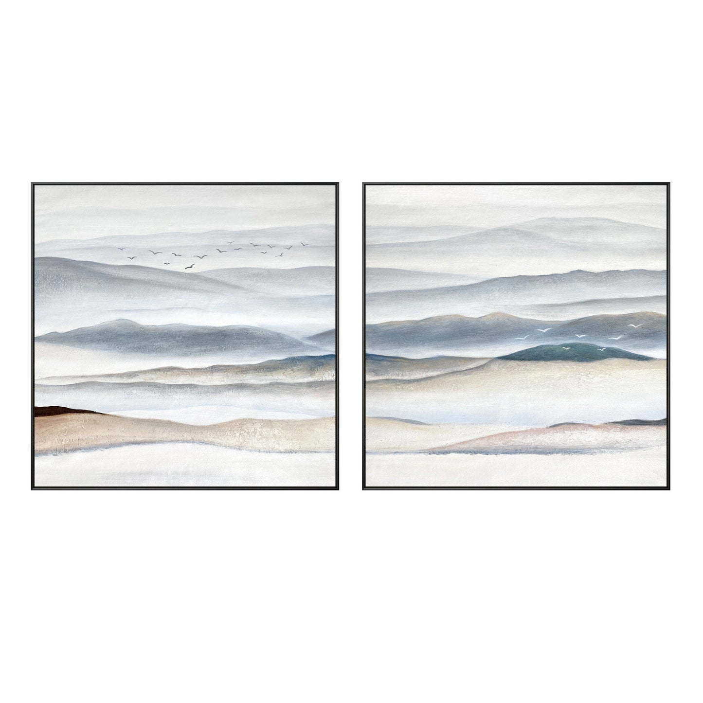 Set of 2 pieces landscape framed wall art gray beige abstract mountain wall art #10