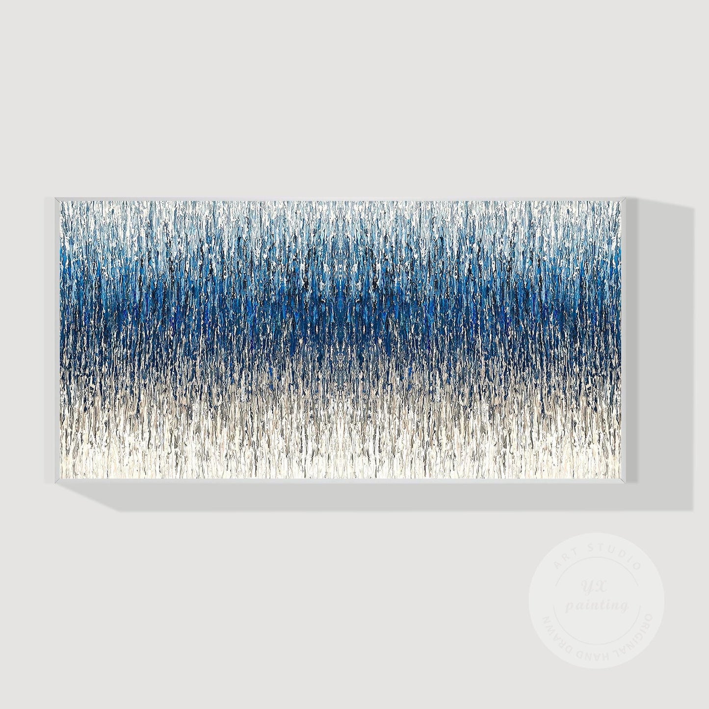 Steel Blue Gray Textured Abstract Painting, 3D Horizontal Wall Art Canvas, Extra #11