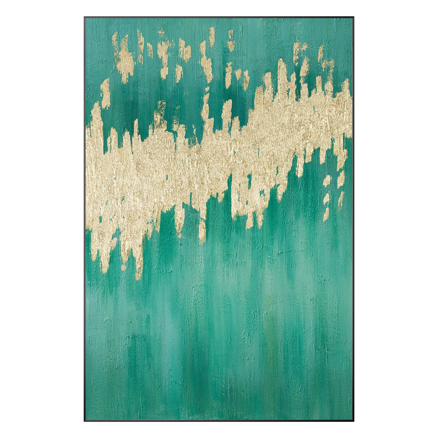 Teal Gold Foil Painting on Canvas: Large Modern Abstract Wall Art #10