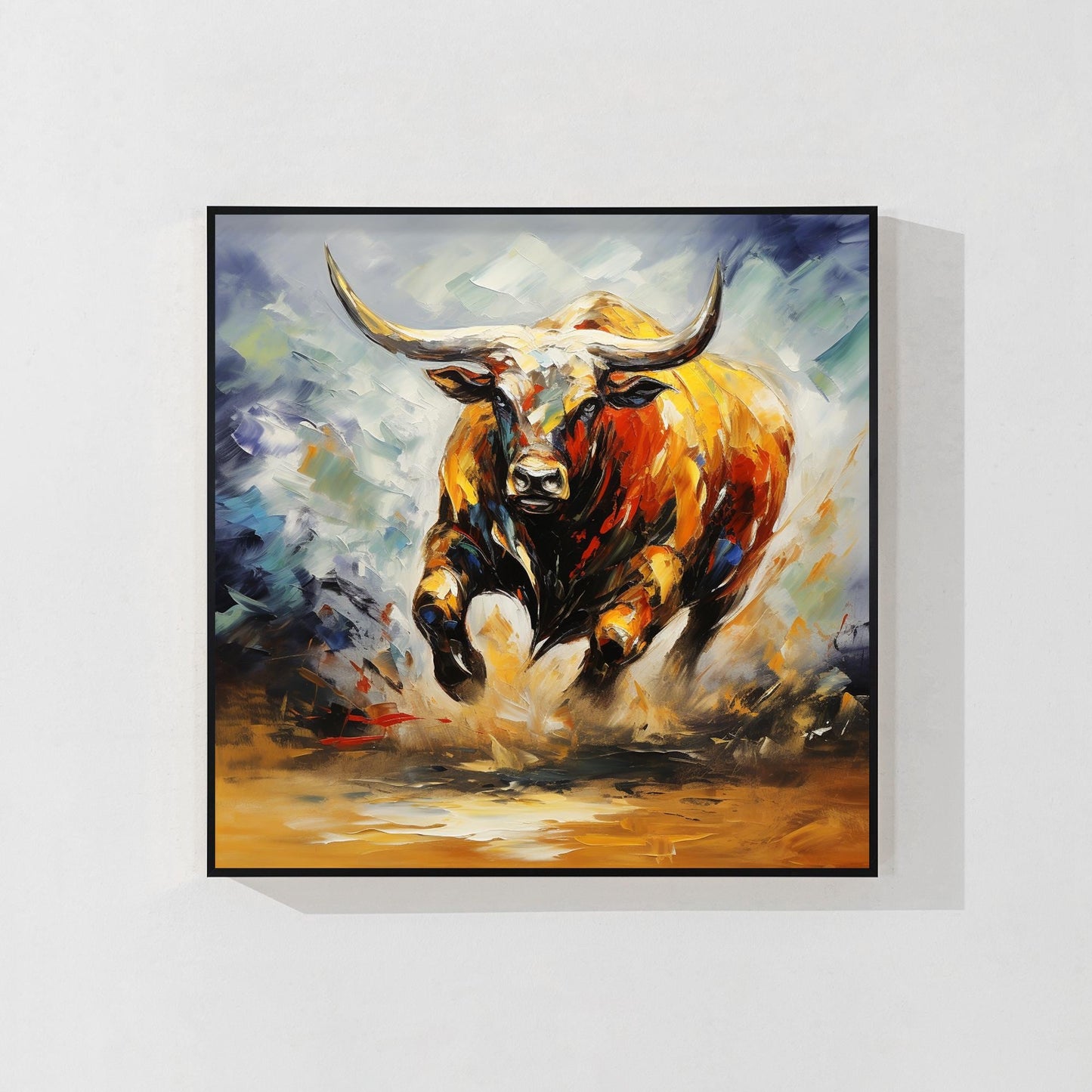 Textured 3D Bull Painting: Extra Large Farmhouse Wall Art #10