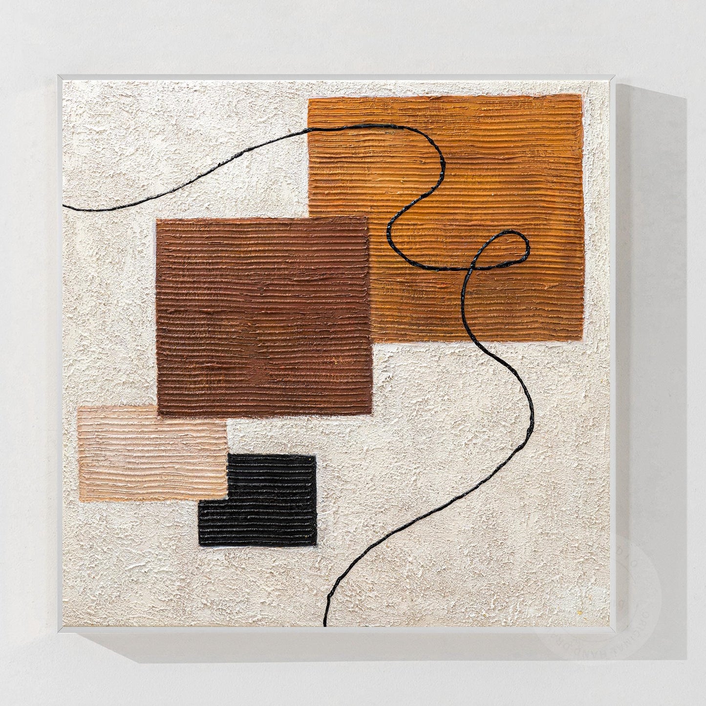 Textured Abstract Painting: Earth Tone Geometric Canvas Wall Art #10