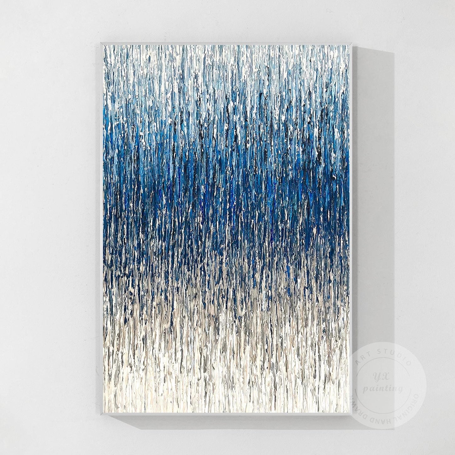 Textured Abstract Painting: Steel Blue Gray 3D Vertical Wall Art #11