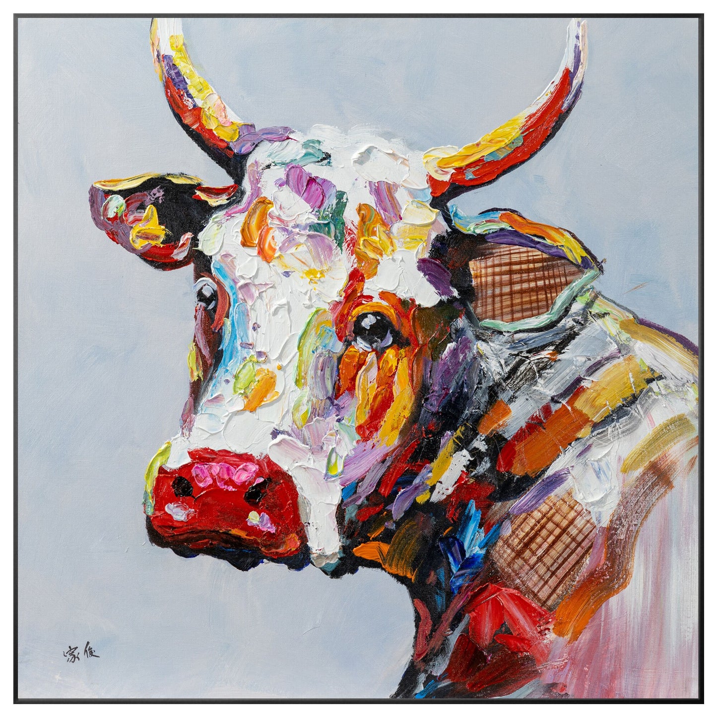 Textured Cow Painting: Extra Large Framed Farmhouse Wall Art #10