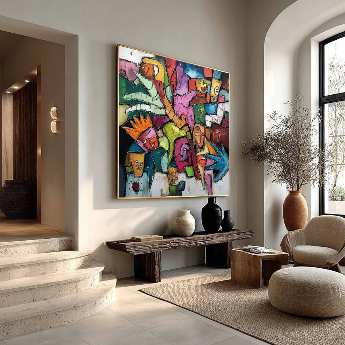 URBAN MOSAIC: Colorful Abstract Figurative Crowd Painting | multi-color palette, original oil on stretched canvas art