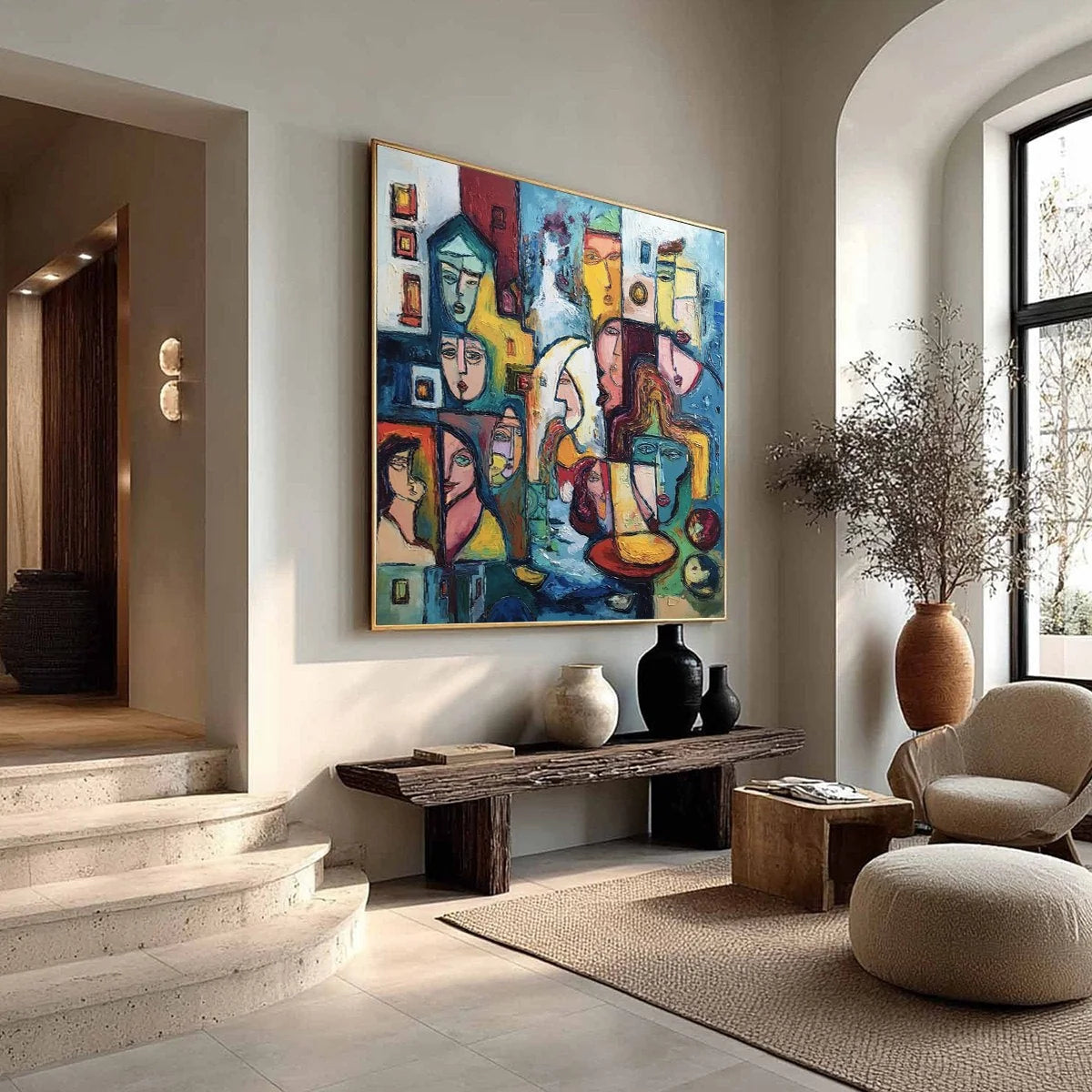 URBAN MOSAIC: Colorful Abstract Figurative Impasto Painting | multi-color palette, original oil on stretched canvas art