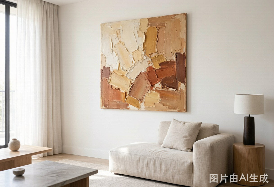 Hand-painted impasto oil painting in a modern living room