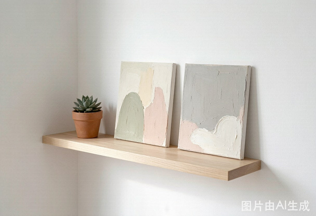 Peaceful minimalist home with hand-painted wall art collection